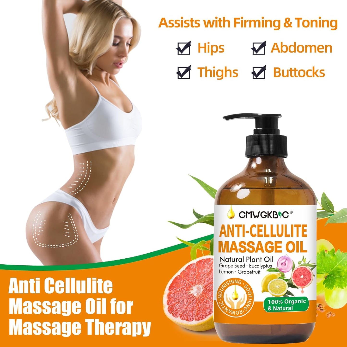 Anti Cellulite Oil Massage Oil for Massage Therapy,Body Oil for Skin Tightening & Cellulite Remover in Thighs and Butt,Cellulite Treatment Massage Oil,Assists with Firming,Toning & Moisturizes Skin
