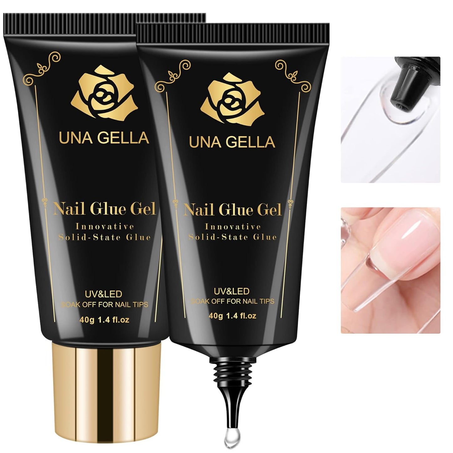 UNA GELLA Gel Nail Glue 80g Super Strong U V Solid Soft Gel Lamp Curing Needed Nail Glue 40g*2 for Acrylic Nail Tips for Fake Acrylic Press On Nails Extension Soak Off