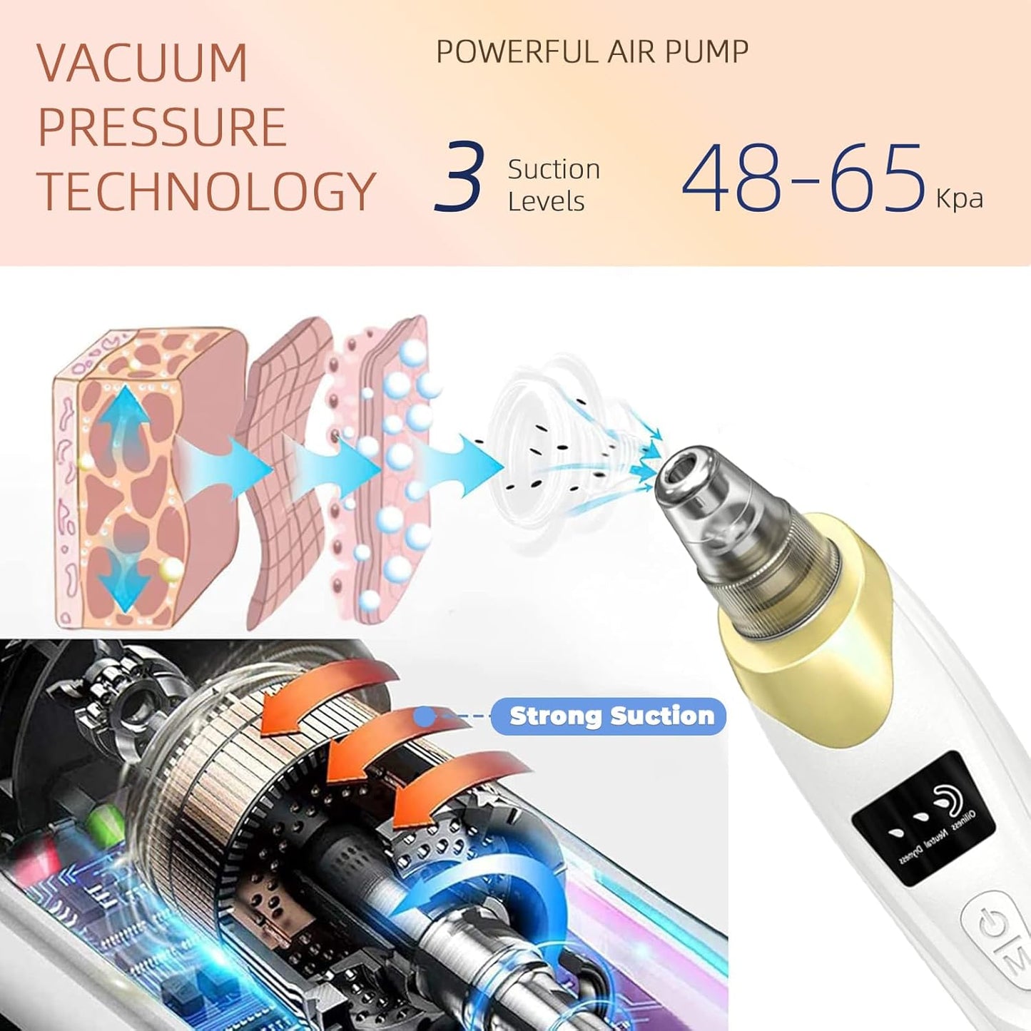 2025 Pore Vacuum, USB Rechargeable Blackhead Remover Vacuum,3 Levels Adjustable Pore Vacuum Blackhead Remover, with 5 Suction Power,6 Probes,Face Vacuum Pore Cleanser for Women & Men-Gold