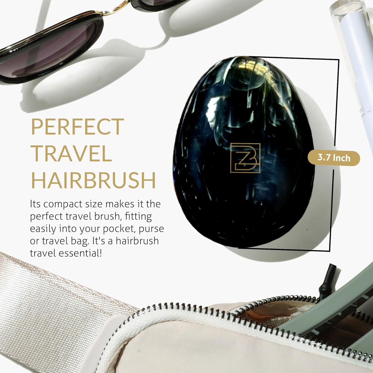 Travel Hairbrush - Mini Hair Detangler for Women Teens Kids - Sensory Scalp Massager - Small Portable Comb - Thick, Curly, Straight, Wet, Dry - Compact Detangler - Purse Essentials