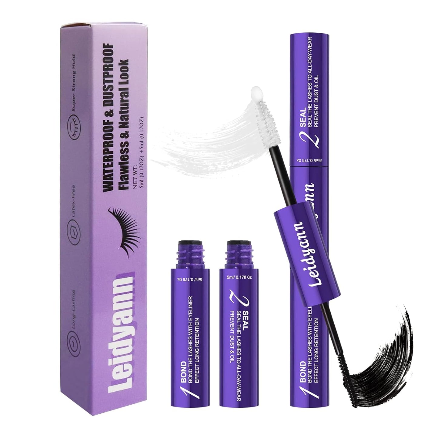 Eyelash Glue and Lash Bond & Seal, 72H Waterproof Cluster Lash Glue for Eyelash Extensions, Long-Lasting & Non-Irritating, 2-in-1 Bond and Seal for Lash Clusters