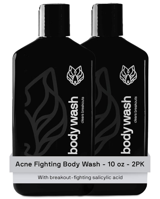 Black Wolf Salicylic Acid Body Wash for Men - 10 Fl Oz, 2-Pack - Men's Acne Body Wash - Charcoal Helps Reduce Acne Breakouts & Cleanse Your Skin - Full Coverage & Deep Clean Treatment - Men's Bodywash