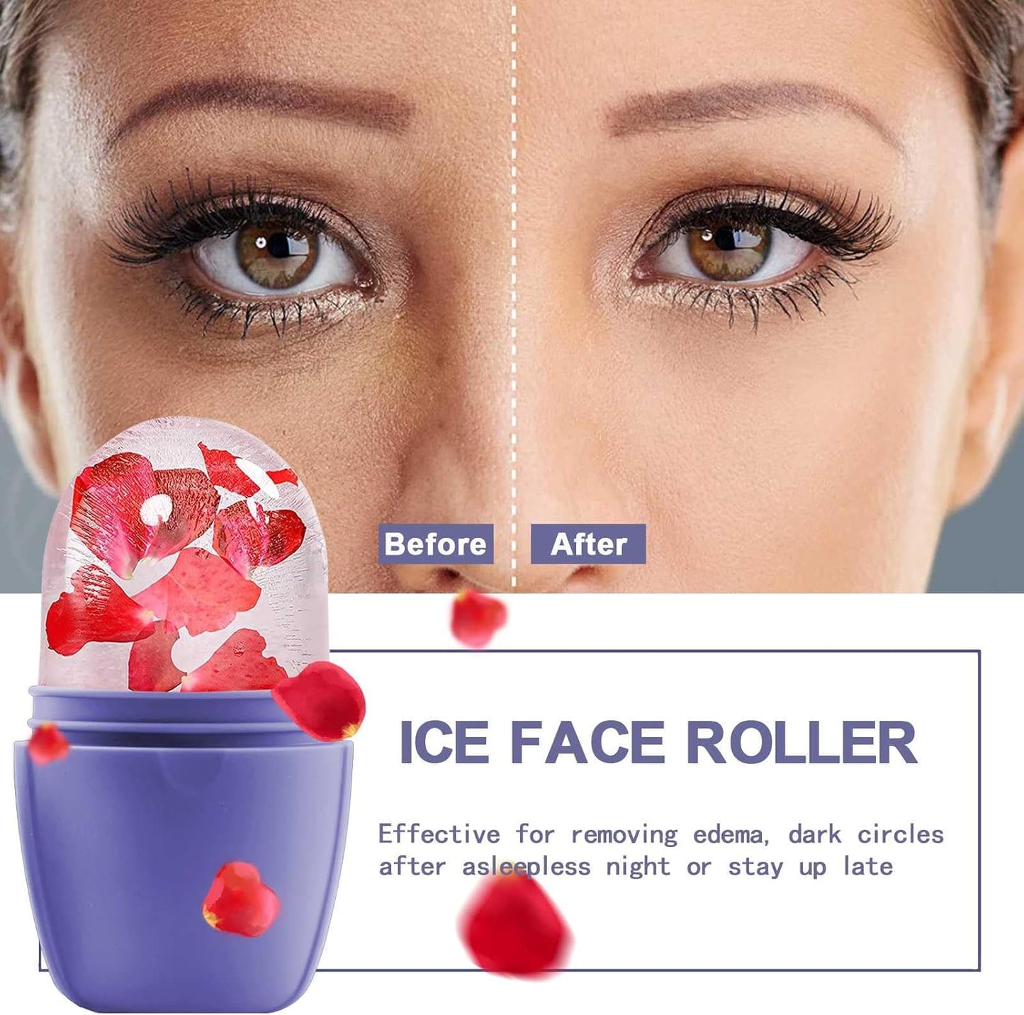 KOGITI Ice Rollers & Mold - Face & Eye Puffiness Relief Massage, Ice Facial Cube (Brush-Purple)