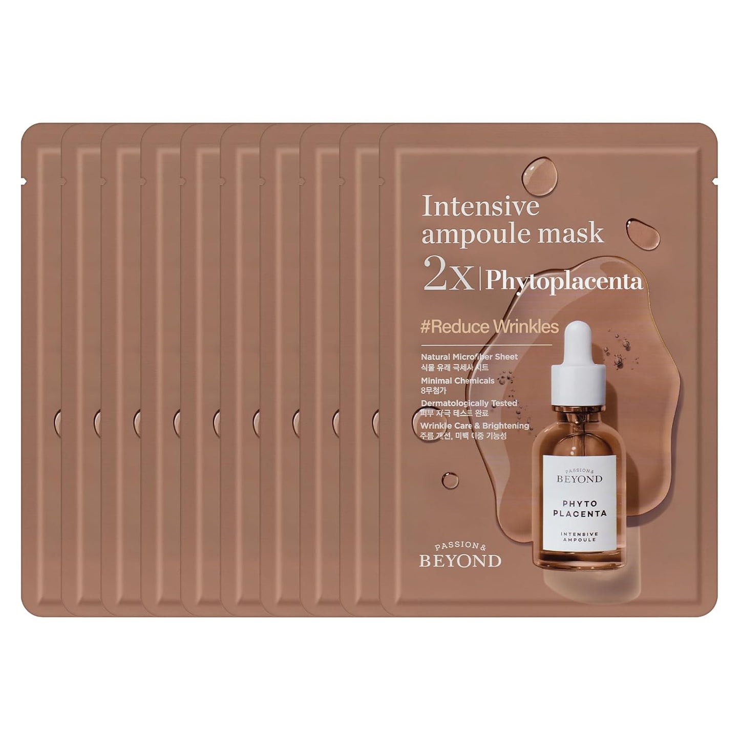 BEYOND Intensive Ampoule Mask 2X Phytoplacenta (25ml/0.85fl oz * 10 sheets) - Dermatologically Tested Hypoallergenic Sheet Masks for Improved Skin Elasticity