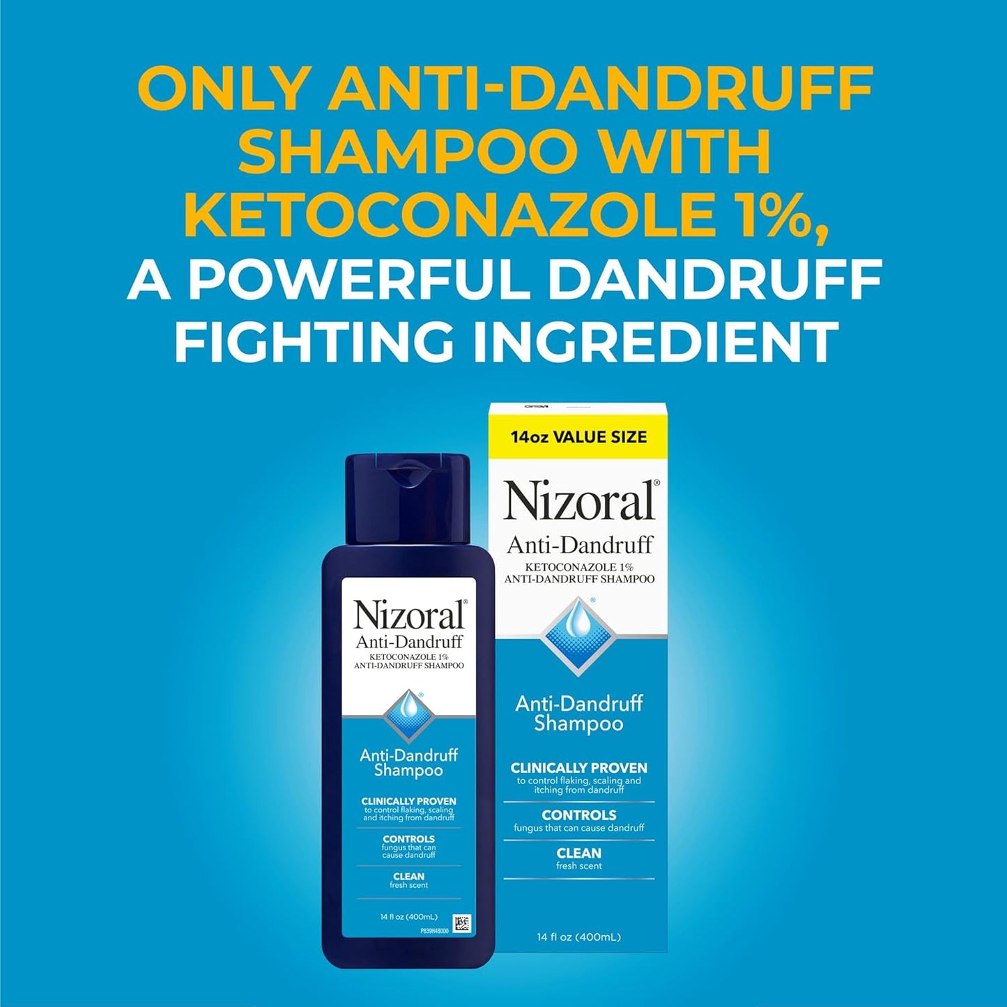 Nizoral Anti-Dandruff Shampoo with 1% Ketoconazole, 14 Fl Oz, Fresh Scent, Anti Fungal Shampoo