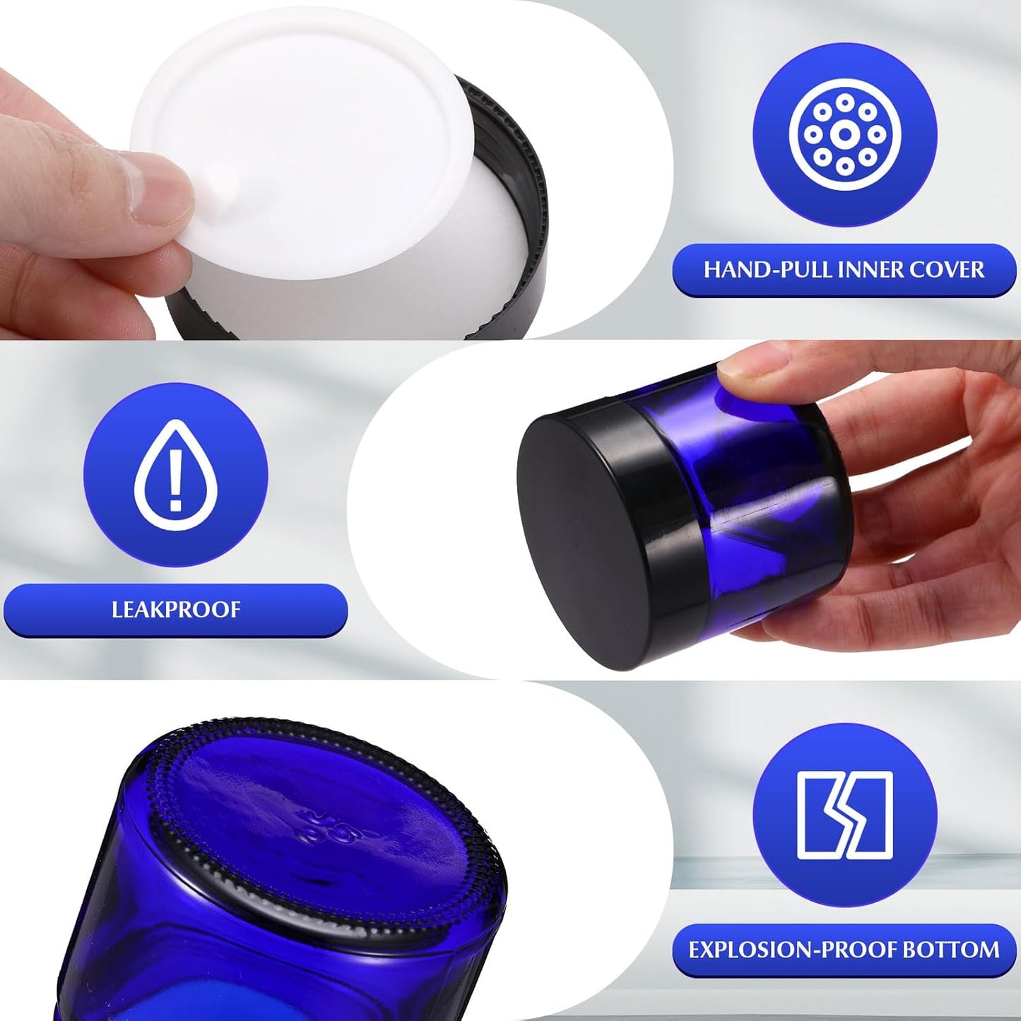 Domensi 72 Pcs 2 oz Glass Jars with Lids Travel Size Round Leakproof Empty Cosmetic Jars with Inner Liners Lid for Storing Makeup Lotions Face Cream Ointments Candle DIY Making (Cobalt Blue)