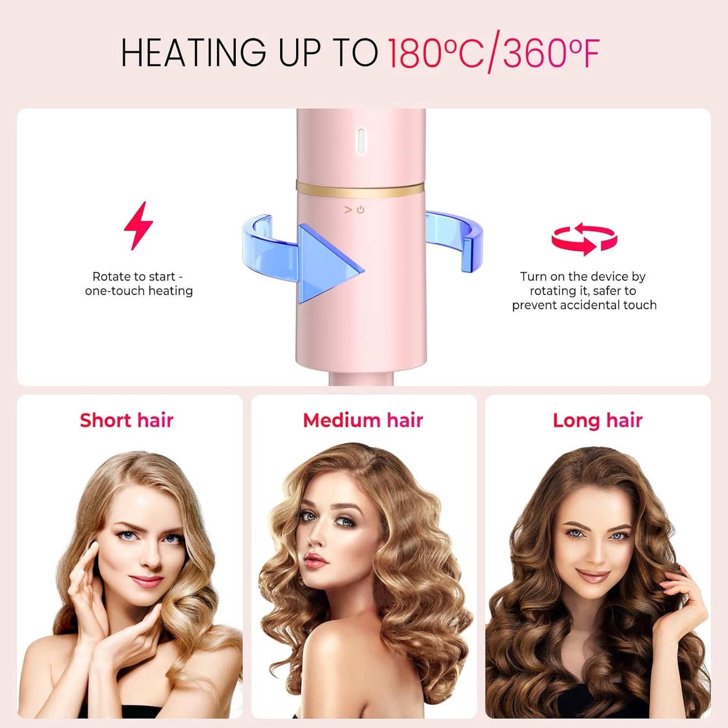 Mini Travel Curling Iron, European Travel Curling Iron Dual Voltage (100V-240V) Mini Size for Short Hair 1 inch, Portable Hair Curler with 30s Fast Heating Constant 180° for International (Pink)