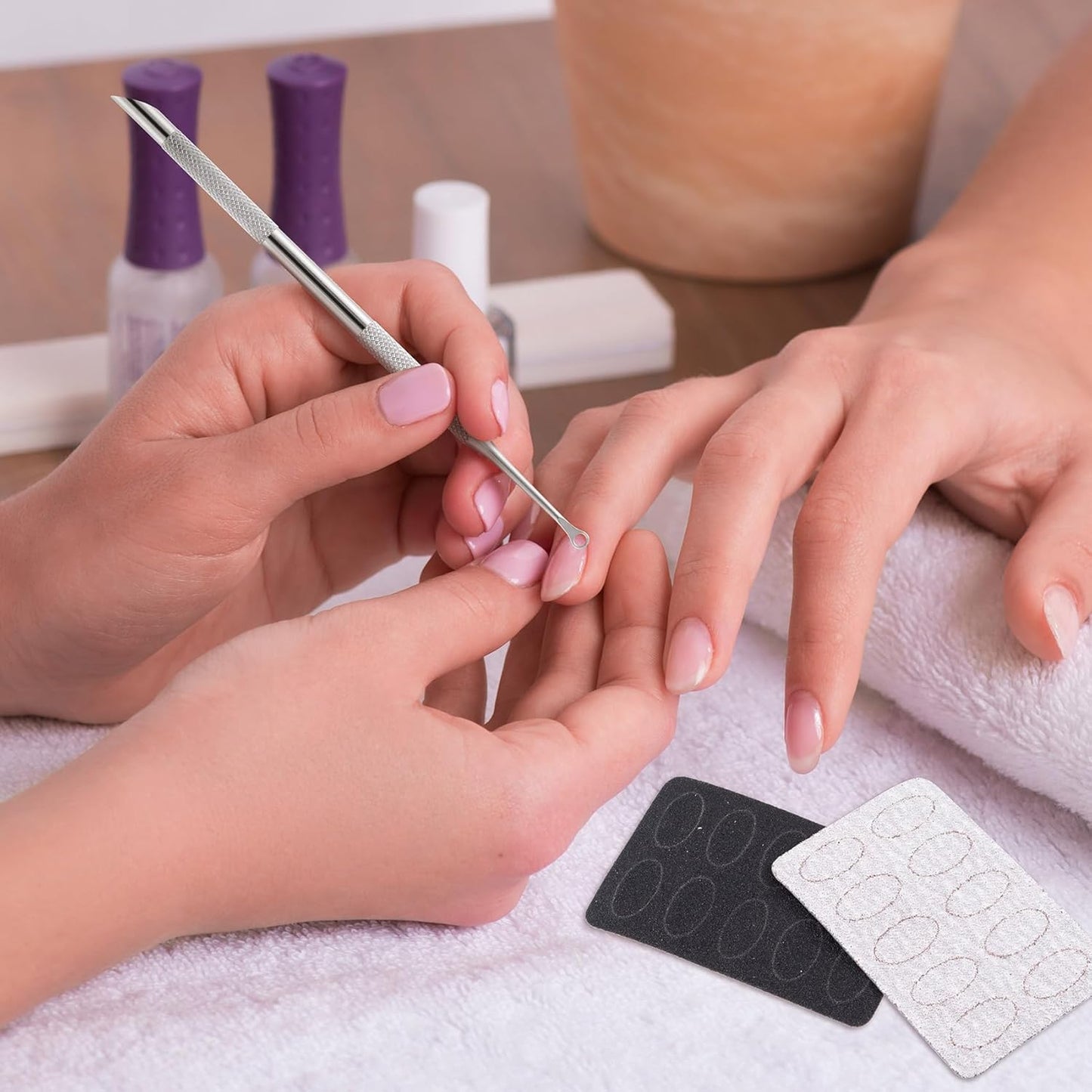 1 Pcs Cuticle Pusher Tool with 100#/240# Grit Nail Files, Metal Cuticle Tools, Stainless Steel Round Manicure Tools for Manicure Pedicure Nail Art, Salon, Home Use