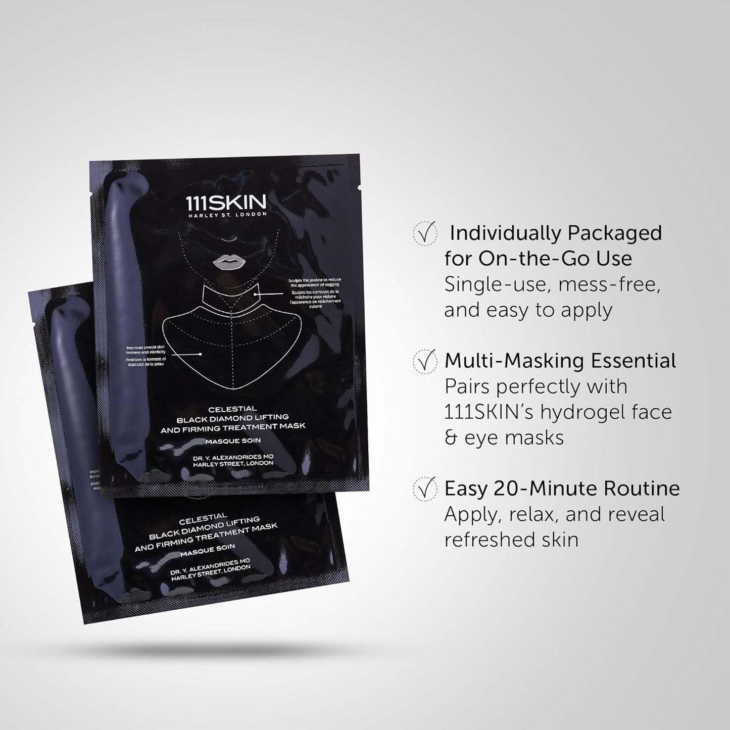 111SKIN Black Diamond Lifting & Firming Neck Mask, Hydrogel Neck Wrinkle Masks for Fine Lines & Sagging Skin on Chest & Décolletage with Peptide & Niacinamide, 5 Sheet Masks (1.45 fl oz Each)