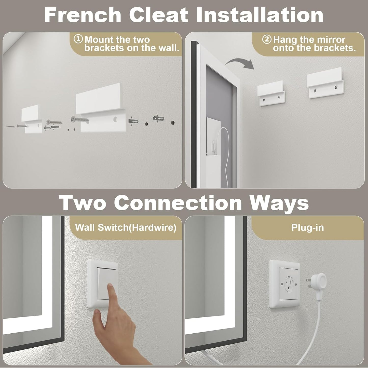 OKPAL LED Bathroom Mirror with Black Frame, 55x30 Lighted Mirrors for Bathroom Wall, Front and Backlit Bathroom Smart Mirror Dimmable, Anti-Fog, Memory, Shatterproof, ETL Listed