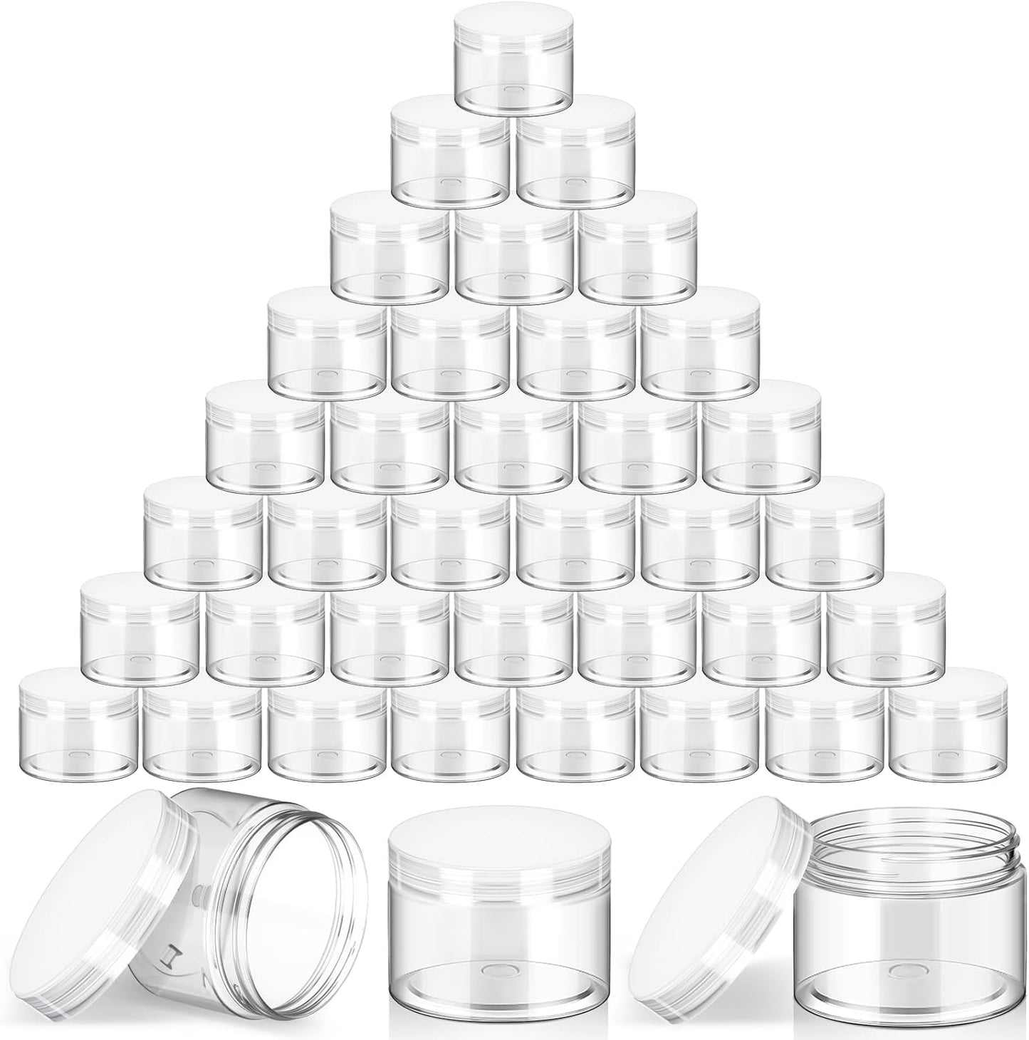 SATINIOR 36 Pieces 2 oz Plastic Jars with Lids Wide Mouth Airtight Reusable Container Acrylic Cosmetic Small Jars for Lotions Ointments Travel Toiletries Creams Make up Storage(Clear)