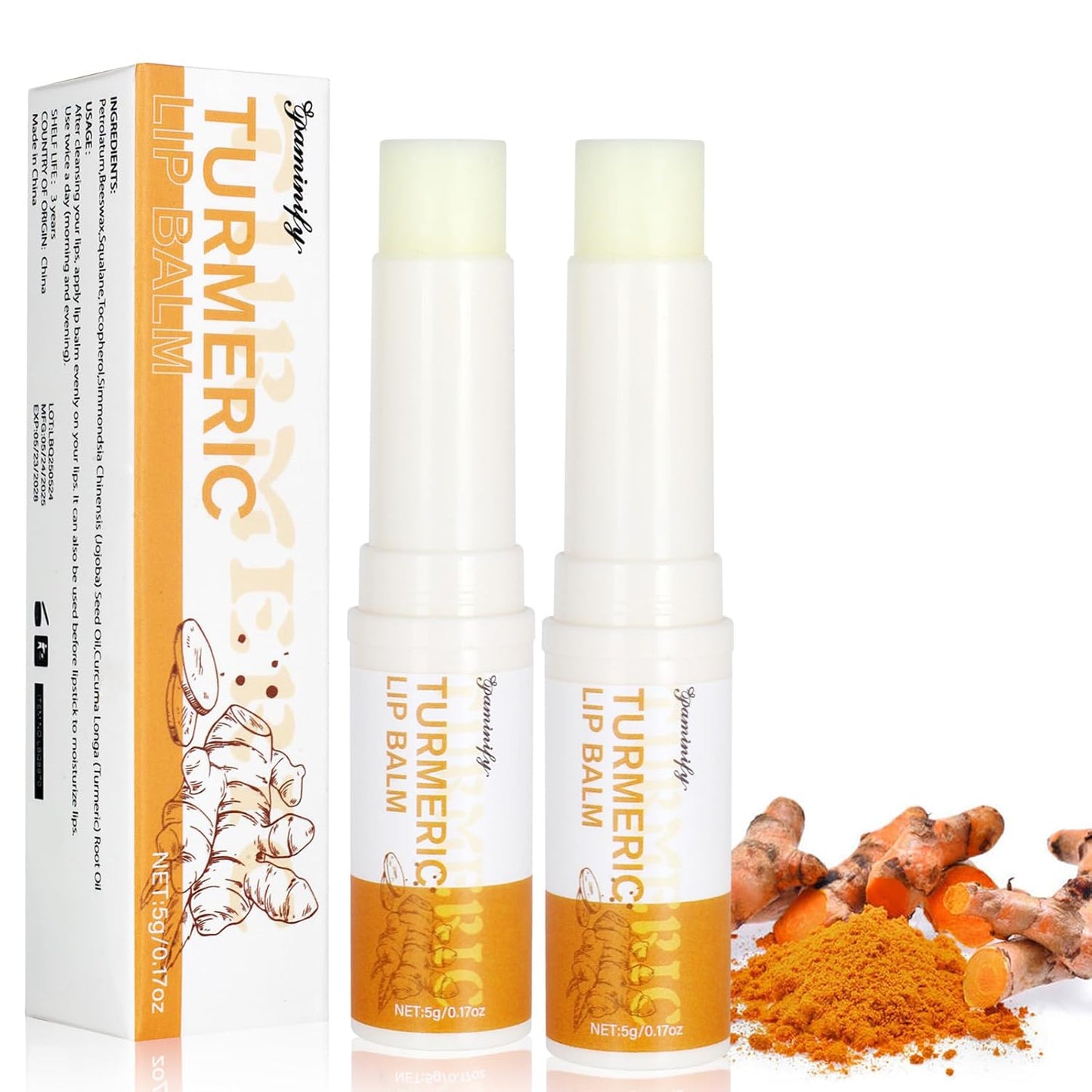 Turmeric Lip Balm for Smokers With Root Oil - Brightening for Dark Lips, Long-Lasting Moisturizer for Dry, Cracked, and Dull Lips - All Natural Hydrating Skin Care, 2 PCS