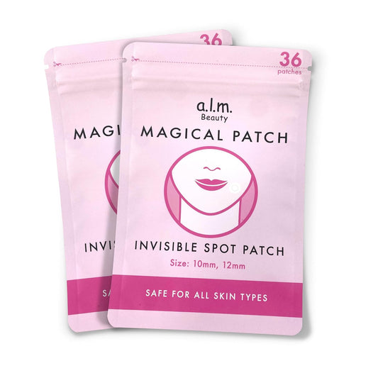 a.l.m. Magical Patch (2) Hydrocolloid pimple patches. These ultra thin & translucent hydrocolloid adhesive covers and absorb unwanted pimples. Parches Para Acne for skincare.