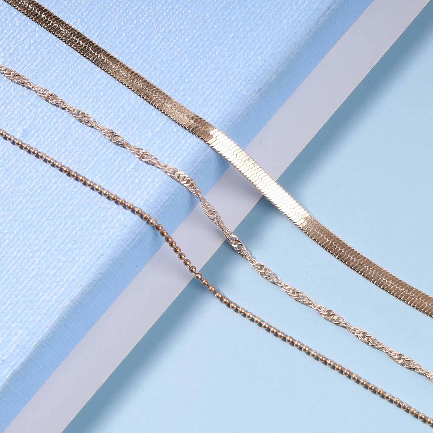 Punk Layered Chain Necklace Gold Flat Snake Chain Necklace Choker Vintage Herringbone Necklace Stacking Chunky Necklace Chain Jewelry for Women and Girls Gift