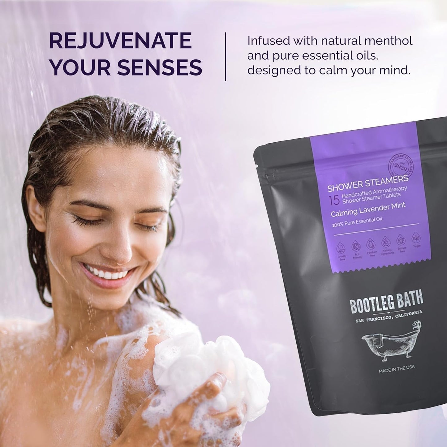 Shower Steamers Aromatherapy Lavender 15 Pack, 100% Pure Essential Oil, All Natural, for Men and Women, Made in USA