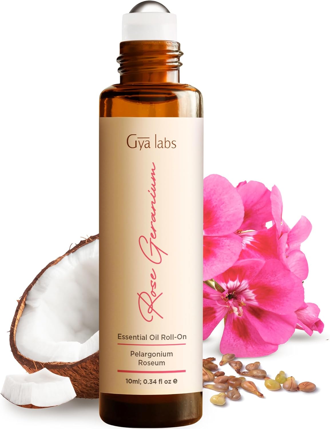 Gya Labs Rose Geranium Essential Oil Roll on for Skin - 100% Pure Natural Rose Geranium Perfume Oil for Women, Long-Lasting Floral Body Aroma, Alcohol-Free, Travel Size (0.34 Fl Oz)