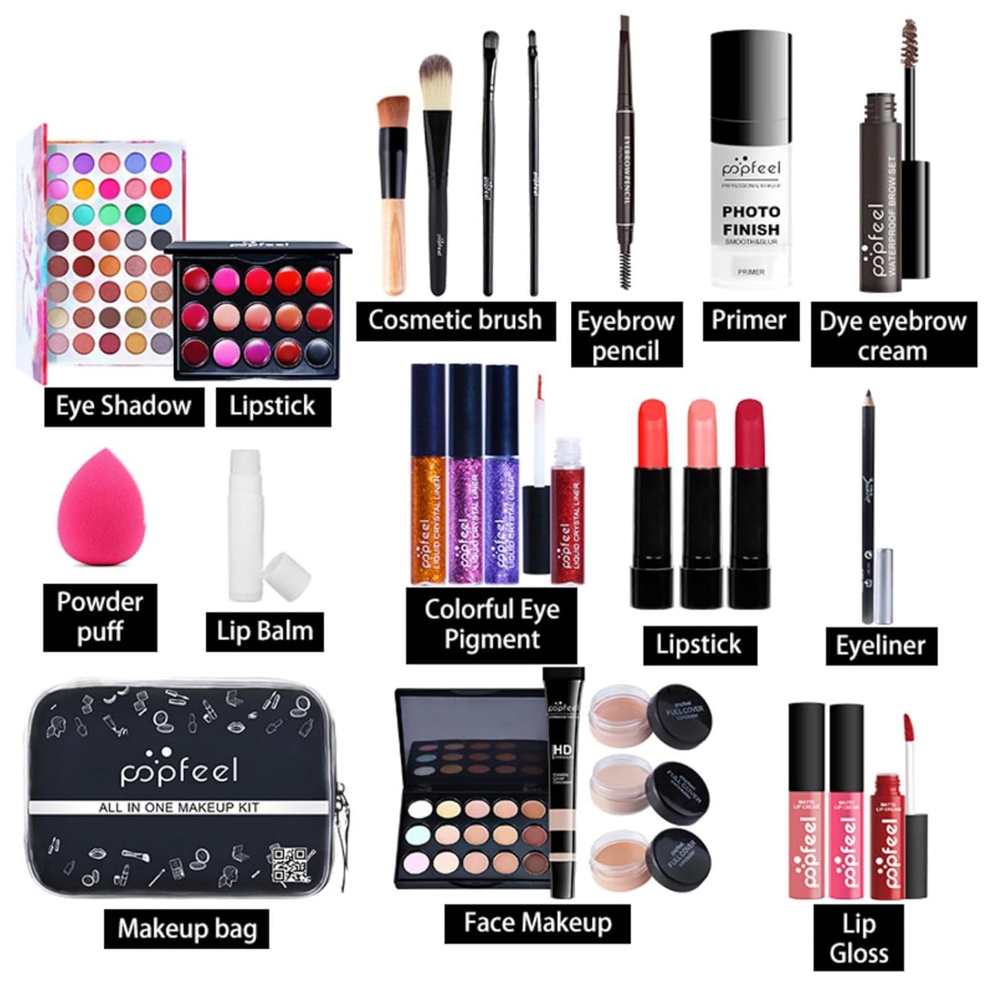 Pure Vie All-in-One Holiday Gift Makeup Set Cosmetic Essential Starter Bundle Include Eyeshadow Palette Lipstick Concealer Blush Mascara Foundation Face Powder - Makeup Kit for Women Full Kit