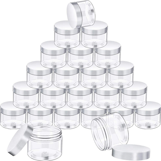 SATINIOR 24 Pieces Empty Clear Plastic Jars with Lids Round Storage Containers Wide-Mouth for Beauty Product Cosmetic Cream Lotion Liquid Butter Craft and Food (Transparent Lid, 1 oz)