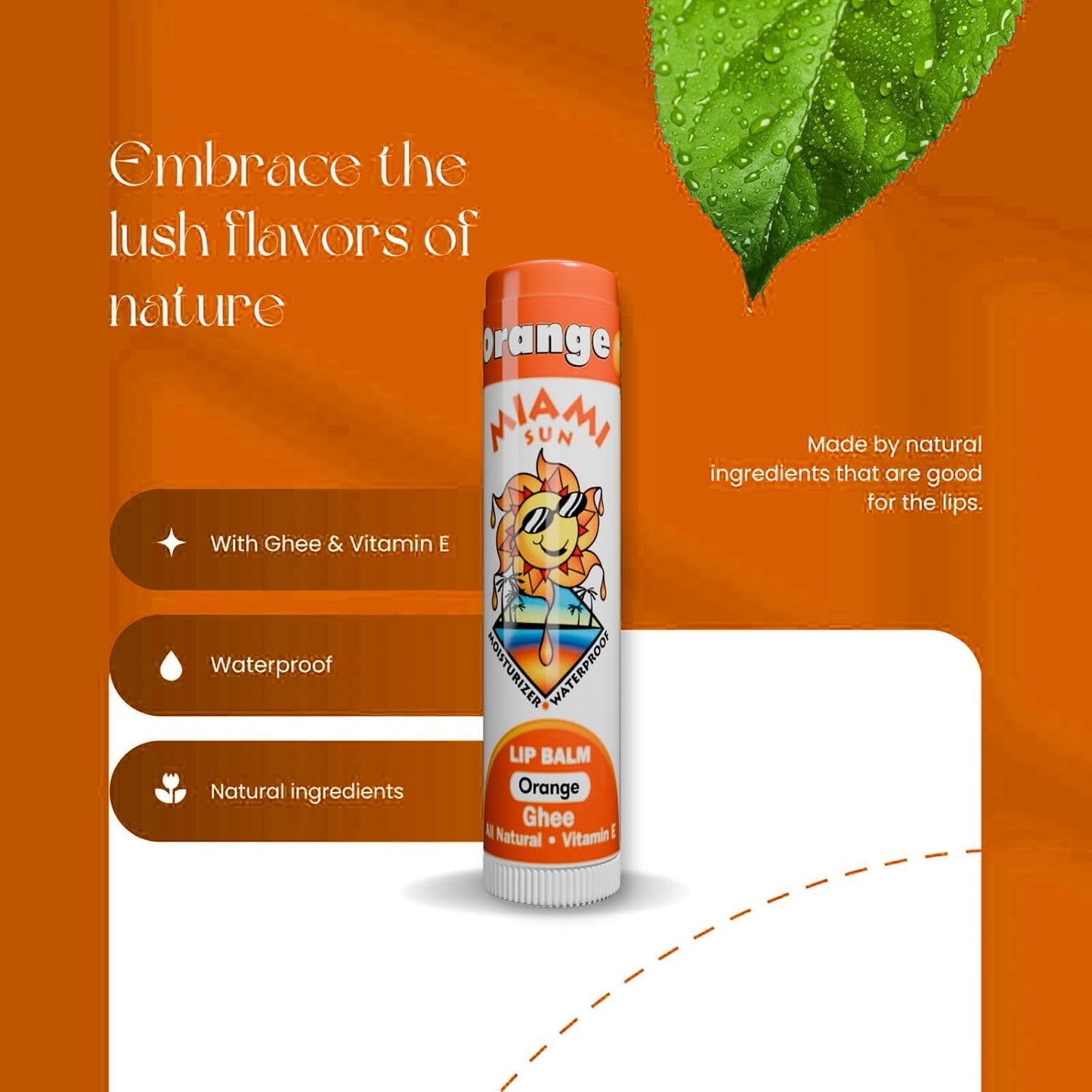 Miami Sun Natural Ghee Lip Balm, Hydrating Lip Treatment with Shea Butter & Beeswax, Organic & Non-Toxic, Best for Dry, Chapped Lips - Moisturizing, Healing, Chemical-Free Lip Repair (4 Count, Orange)