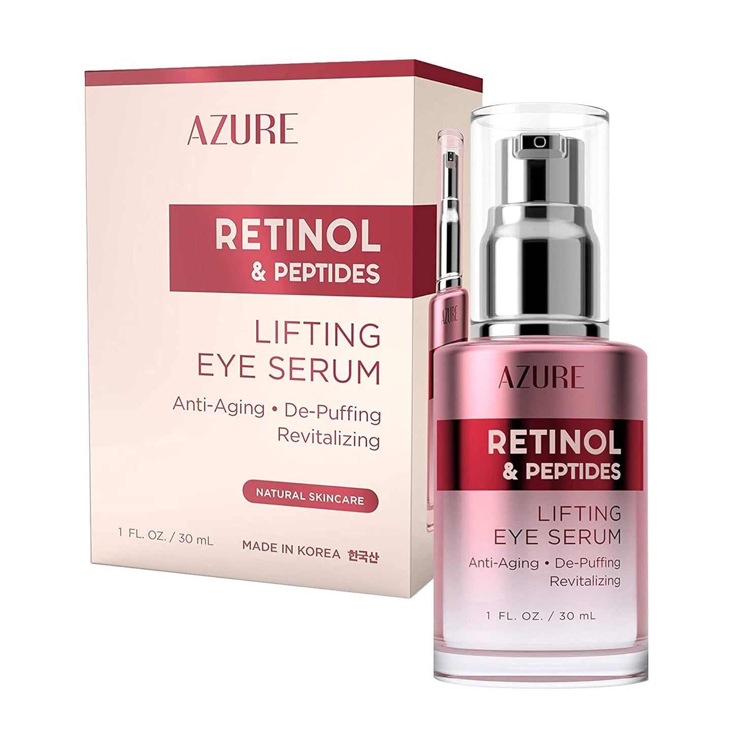 AZURE Retinol & Peptides Lifting Eye Serum - Anti Aging, De-Puffing & Revitalizing - Reduces Wrinkles, Fine Lines & Dark Under Eye Bags - Calms & Soothes - Made in Korea - 30mL / 1 fl.oz.