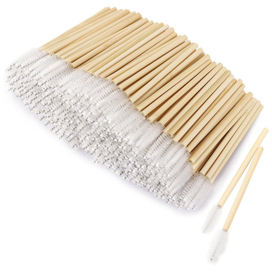 Tbestmax 300 Disposable Mascara Wands Eyelash Brush Spoolies for Eye Lash Extension Eyebrow Bamboo Stick White