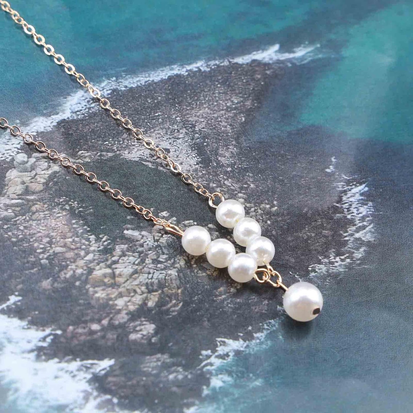 Vintage Pearl Pendant Necklace Gold Pearl Beads Necklace Freshwater Cultured Pearl Chain Necklace Pearl Bar Necklace Chain Jewelry for Women and Girls
