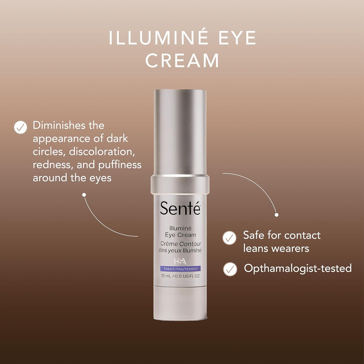 Senté Illuminé Eye Cream | Diminish Dark Circles, Discoloration, Redness, and Puffiness Around The Eyes | with Patented HSA, Niacinamide and Peptides | 0.5 Oz