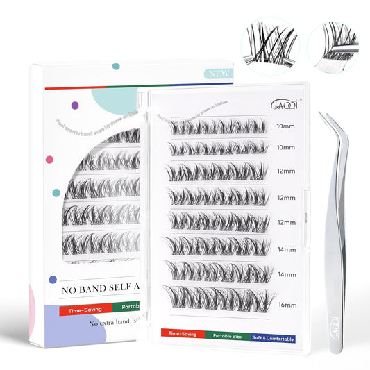GAQQI Self Adhesive Eyelashes Clusters, No Glue Lash Clusters 10-16mm Wispy & Wet Cluster Lashes, No Band Press On Lashes, More Comfortable & Stronger Hold (Rabbit）