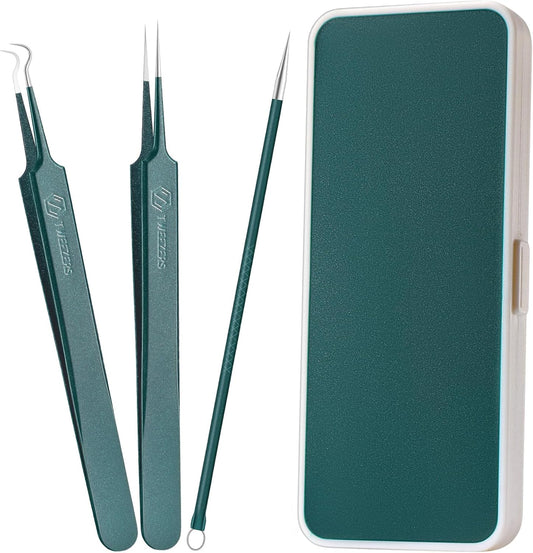 WSYUB Upgrade Professional Facial Blackhead Remover Tweezers, Ingrown Hair Tweezers,Extractor Acne Removal, Pimple Popper Tool,Green