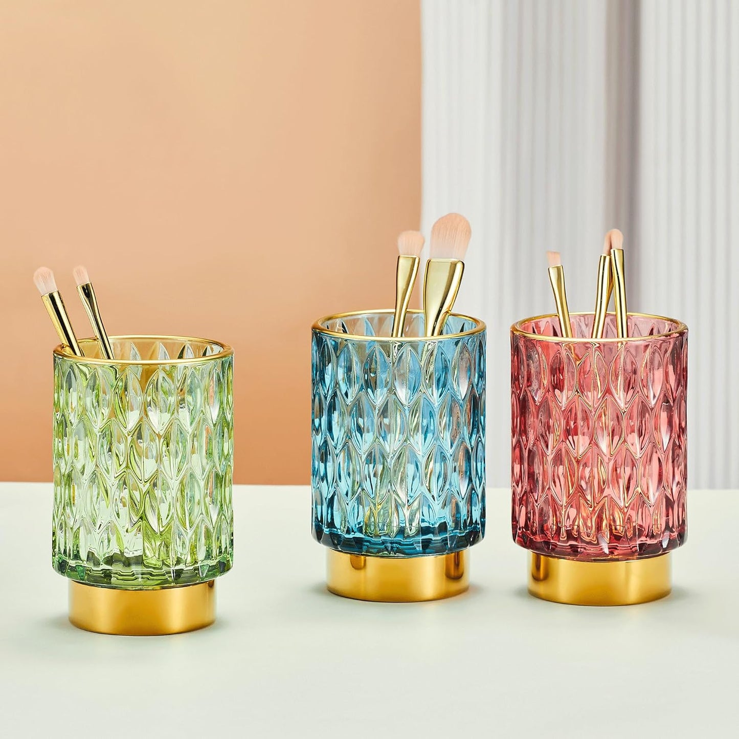 Makeup Brush Holder Organizer,Toothbrush Holders,Desk Pen Pencil Holder,Multifunctional Vintage Glass Brush Cup（A39-1-US）