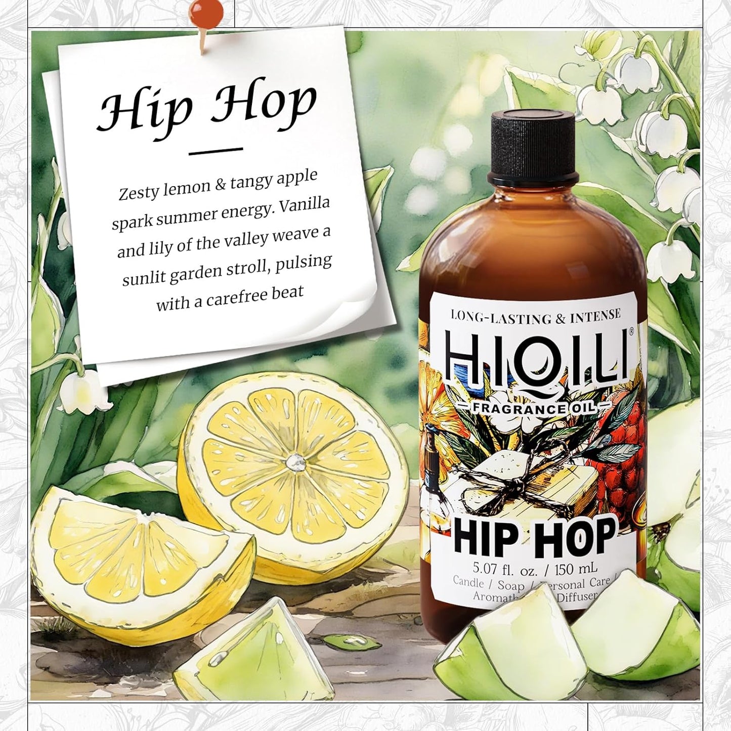HIQILI Hip Hop Fragrance Oil for Scent Diffusers, Lemon & Green Apple Scents, Candles & Soaps Making, Add to Body Scrub and Spray - 5.07 Fl Oz