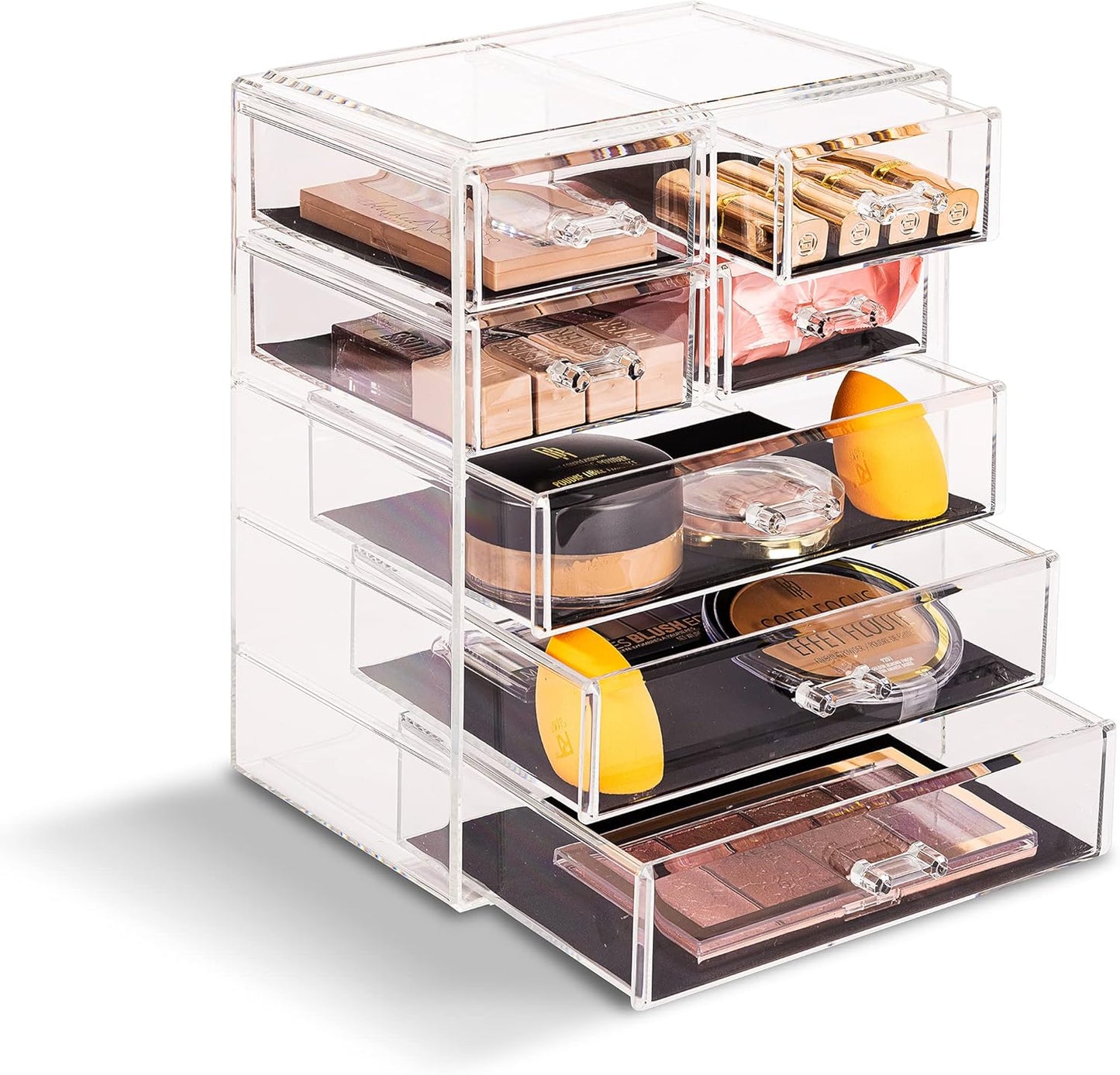 Sorbus Acrylic Makeup Organizer - Organization and Storage Case for Cosmetics Make Up & Jewelry - Big Clear Makeup Organizer for Vanity, Bathroom, College Dorm, Closet, Desk (3 Large, 4 Small Drawers)