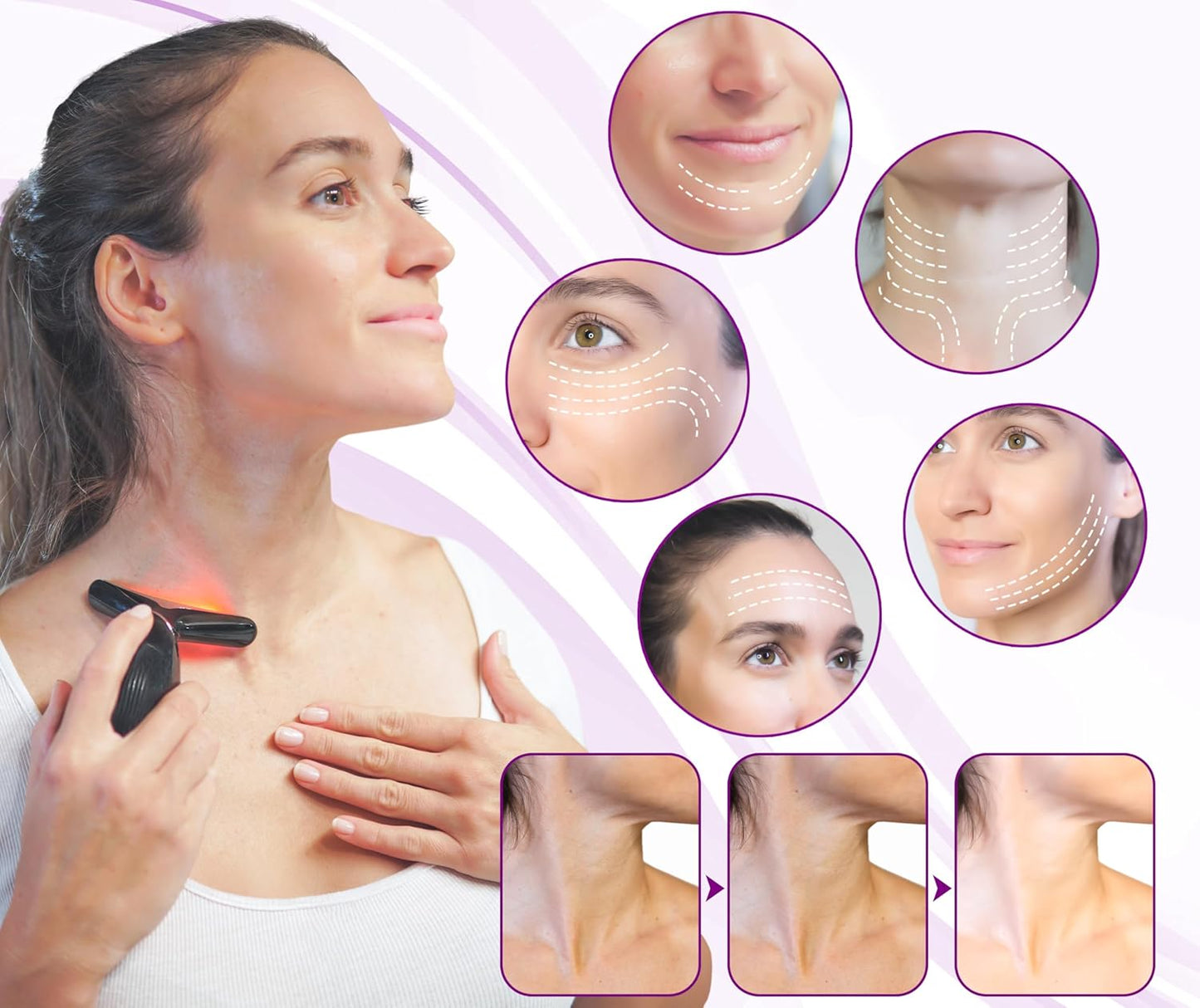 7 LED Light Beauty Tool – Face and Neck Massager with Jade Roller, Case, Black