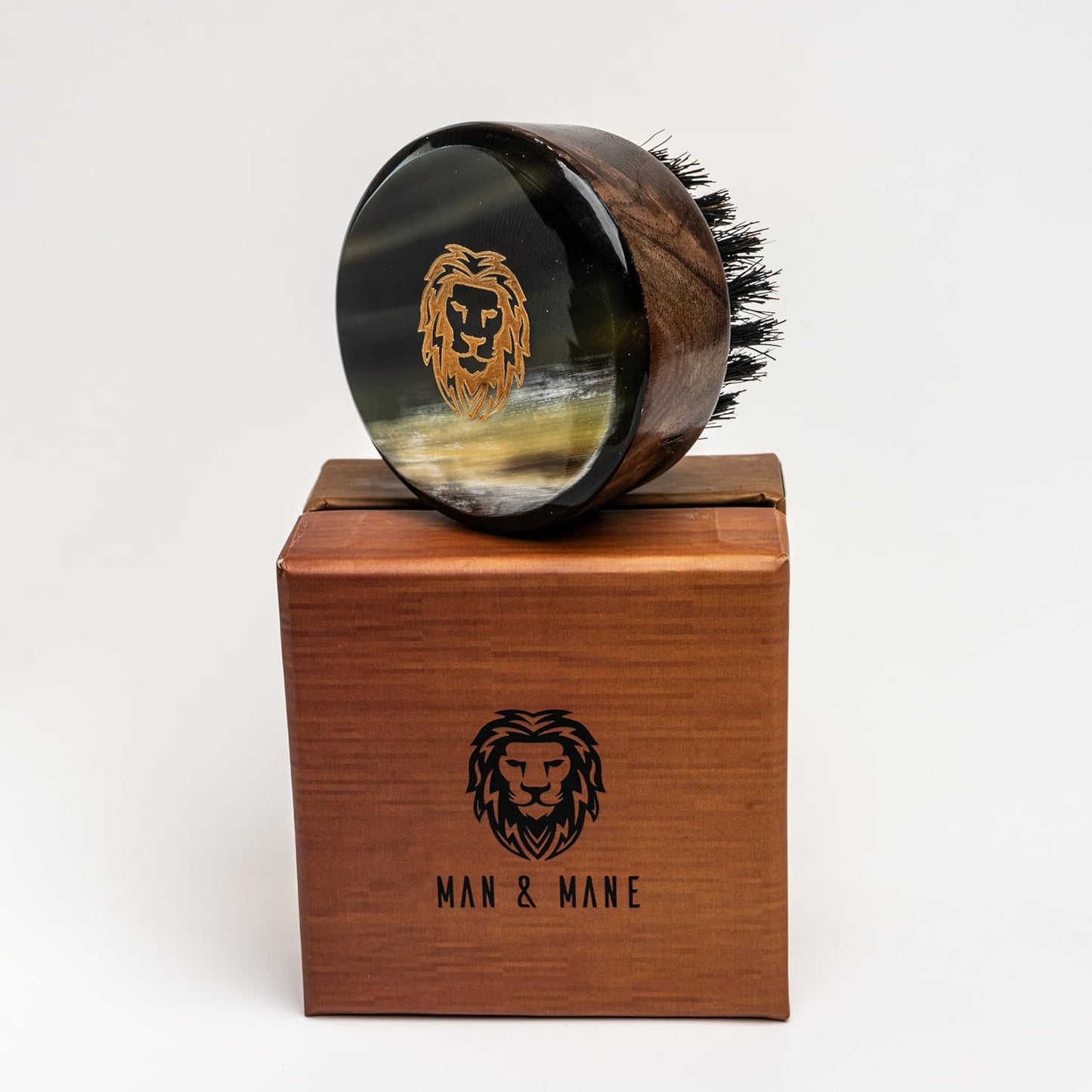 Premium Handmade Round Oxhorn Medium Stiff Natural Boar Bristle Men’s Travel Beard and Hair Care Brush