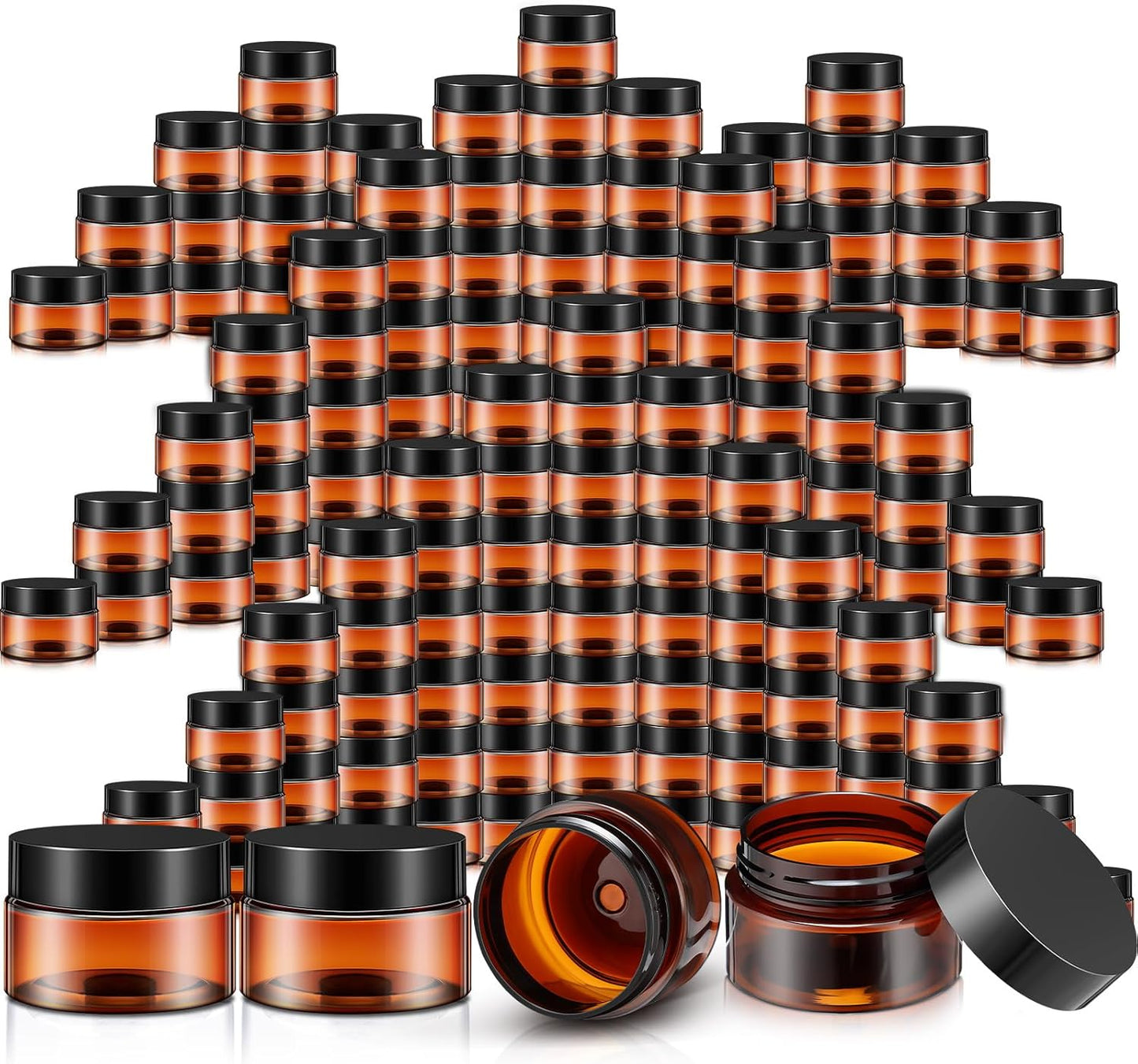 SATINIOR 100 Pcs Plastic Jars with Lids Small Containers Lids Wide Mouth Small Plastic Containers for Lotion Cream Rhinestones Body Butters Travel Storage(1 oz,Amber)