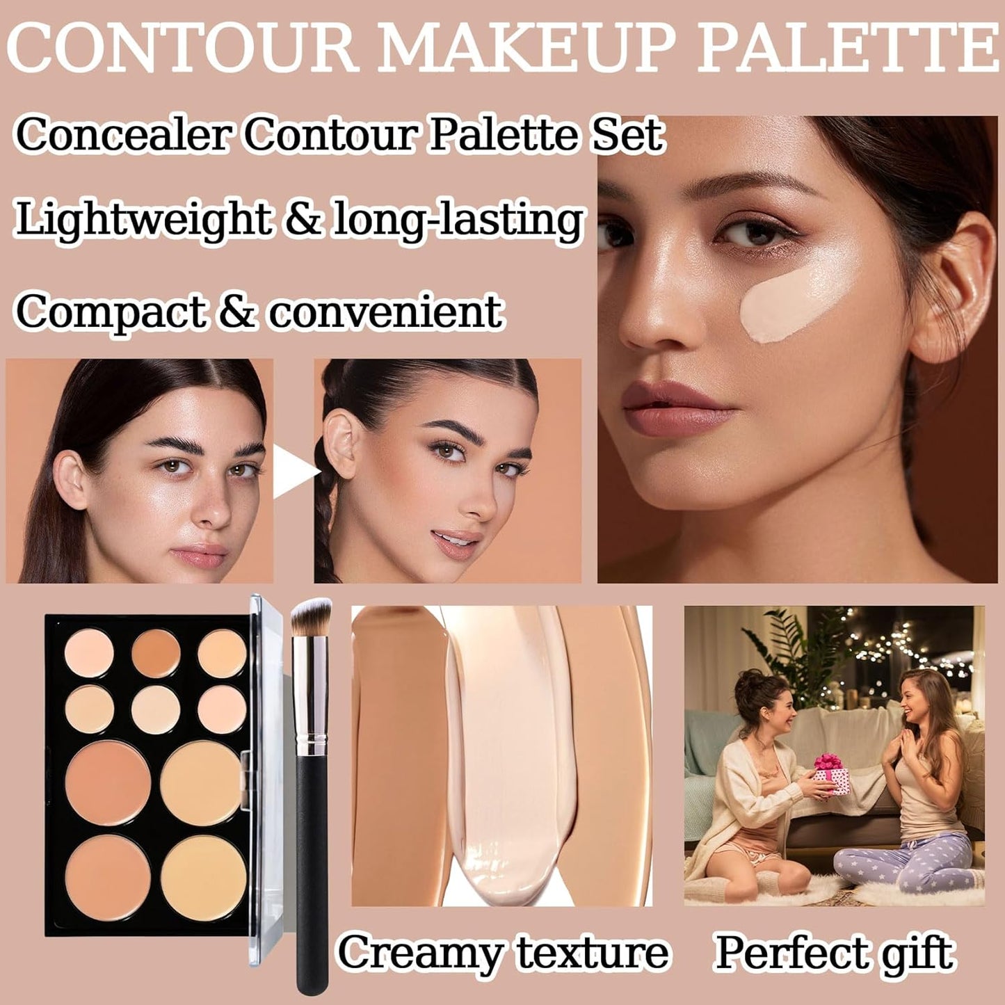 10 Colors Correcting Concealer Palette,Colors Corrector Palette,Moisturizing Full Coverage Liquid Foundation Cream Contour Makeup Palette with Brush