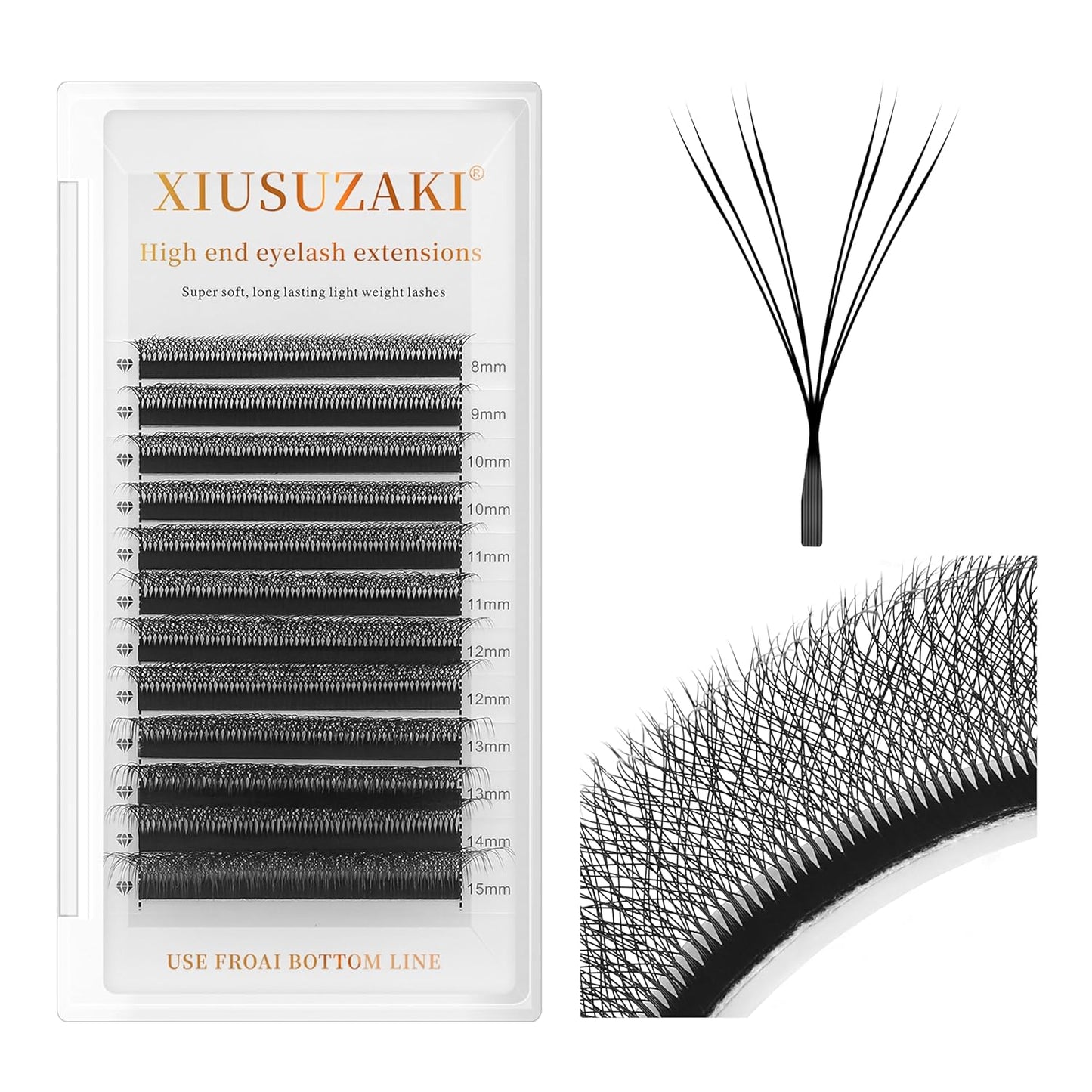 Lash Extensions Double Tips 4D Eyelash Extensions W Shape 0.07mm Thickness D Curl Mix 8-15mm Premade Fans Easy Fan Volume Lashes Matte Black Crisscross(W-4D-Double Tips-0.07-D,8-15mm Mix)