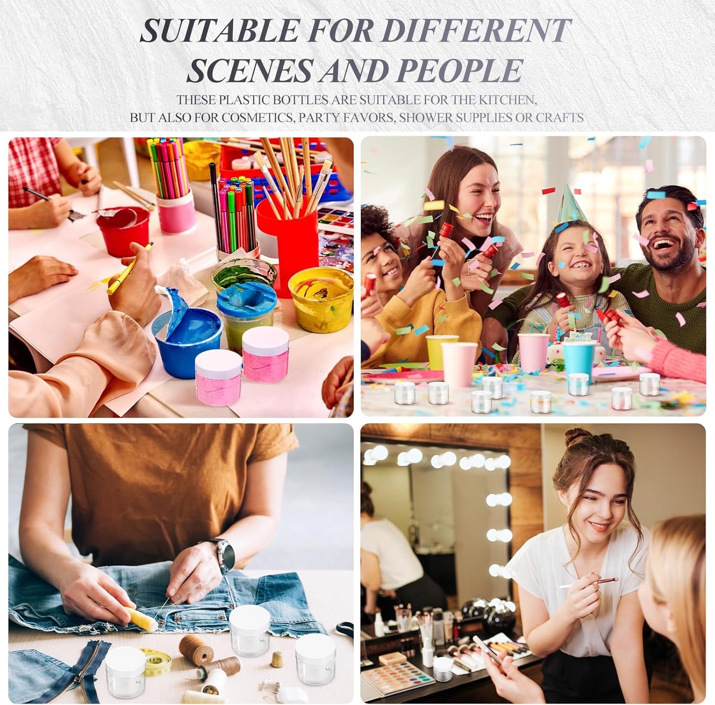 SATINIOR 36 Pieces 2 oz Plastic Jars with Lids Wide Mouth Airtight Reusable Container Acrylic Cosmetic Small Jars for Lotions Ointments Travel Toiletries Creams Make up Storage(White)