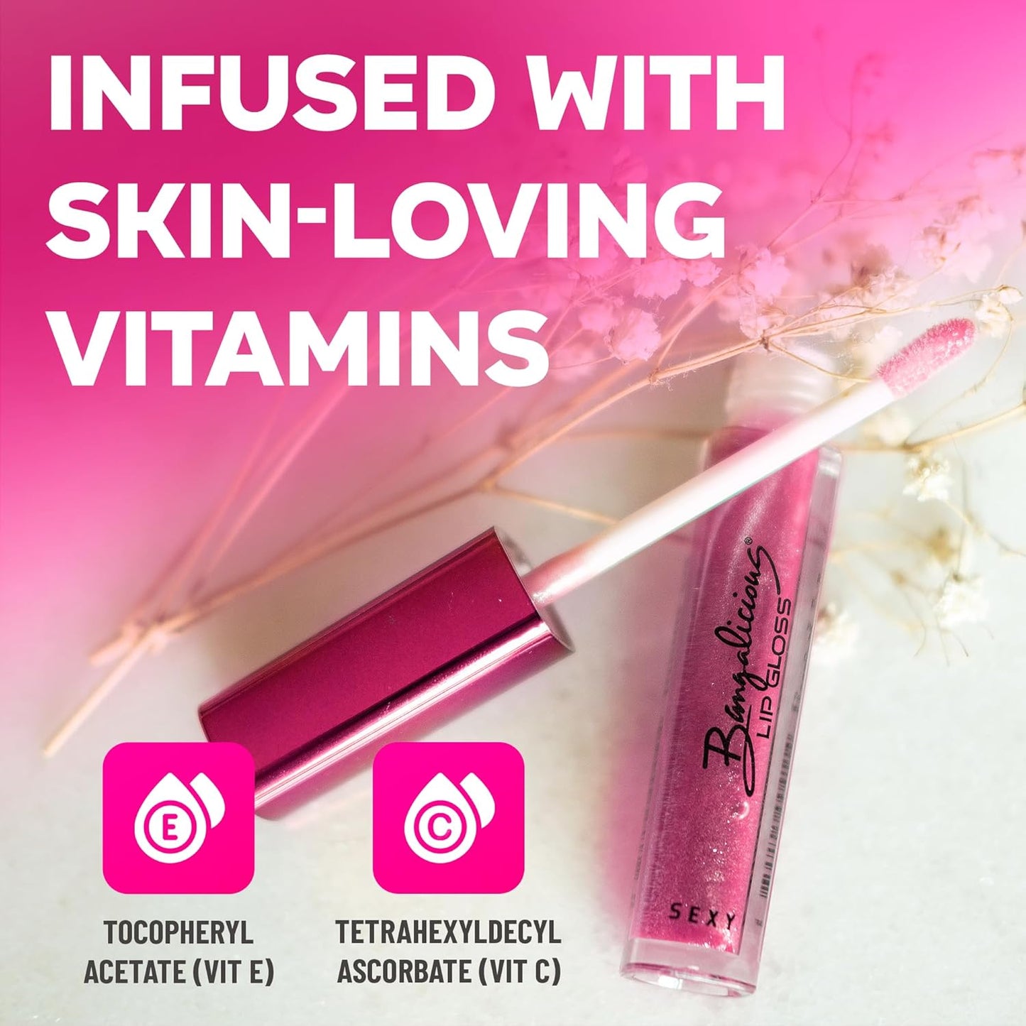 Pink Lip Gloss for Women – Infused with Vitamin E – Non-Sticky, Long Lasting, High Shine, Clean Formula – Pink Lipgloss, 1 Pack