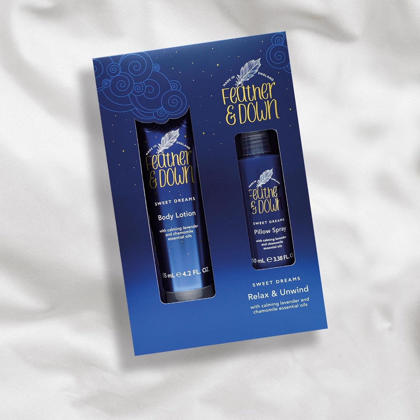 Feather & Down Sweet Dream Relax and Unwind Gift Set (100ml Pillow Spray & 125ml Body Lotion) - With Calming Lavender & Chamomile Essential Oils