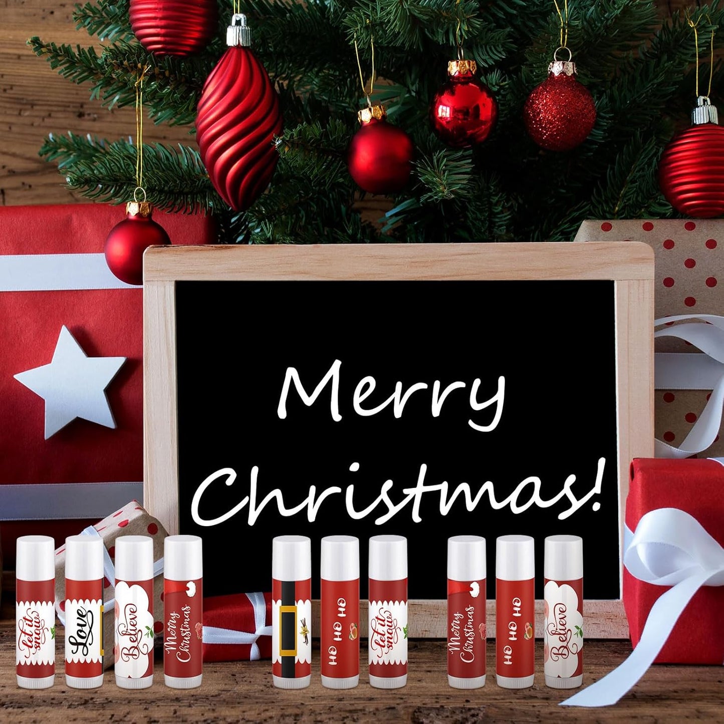 50 Pieces Christmas Santa Lip Balm Bulk Gift Christmas Gift for Women Moisturizing Lip Care Product for Seasonal Winter Holiday Xmas Party Gift