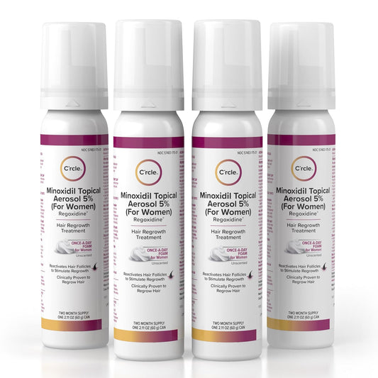 C'rcle Minoxidil for Women 5% Foam - Helps Restore Top of Scalp Hair Loss and Support Hair Growth for Women, Regrowth with Unscented Topical Treatment for Thinning Hair (5% Foam 8-Month Supply)