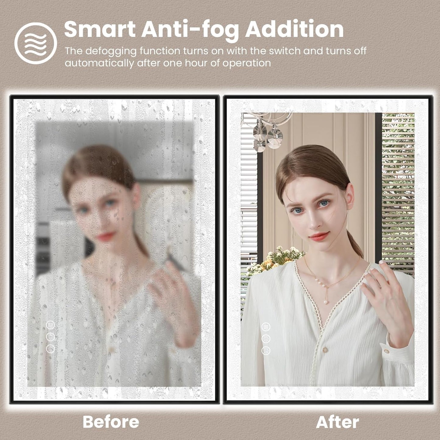 Amorho 72"x 32" LED Bathroom Mirror with Black Frame, Front Light and Backlit(Controlled Separately), Stepless Dimmable, Anti-Fog, Shatter-Proof, 3 Colors, Memory