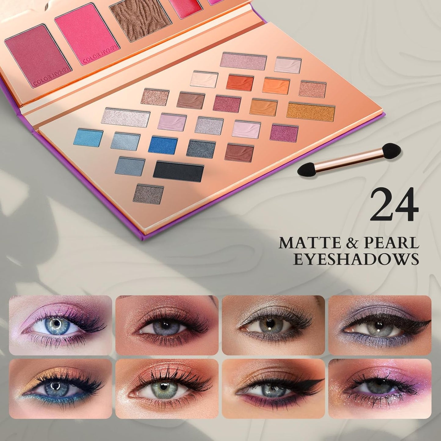 Color Nymph Makeup Kit for Women, All In One Notebook Makeup Palette Set With Mirror for Girls Includes 24 C Eyeshadow Palette,Lipgloss,Face Powder,Blushes (Purple)