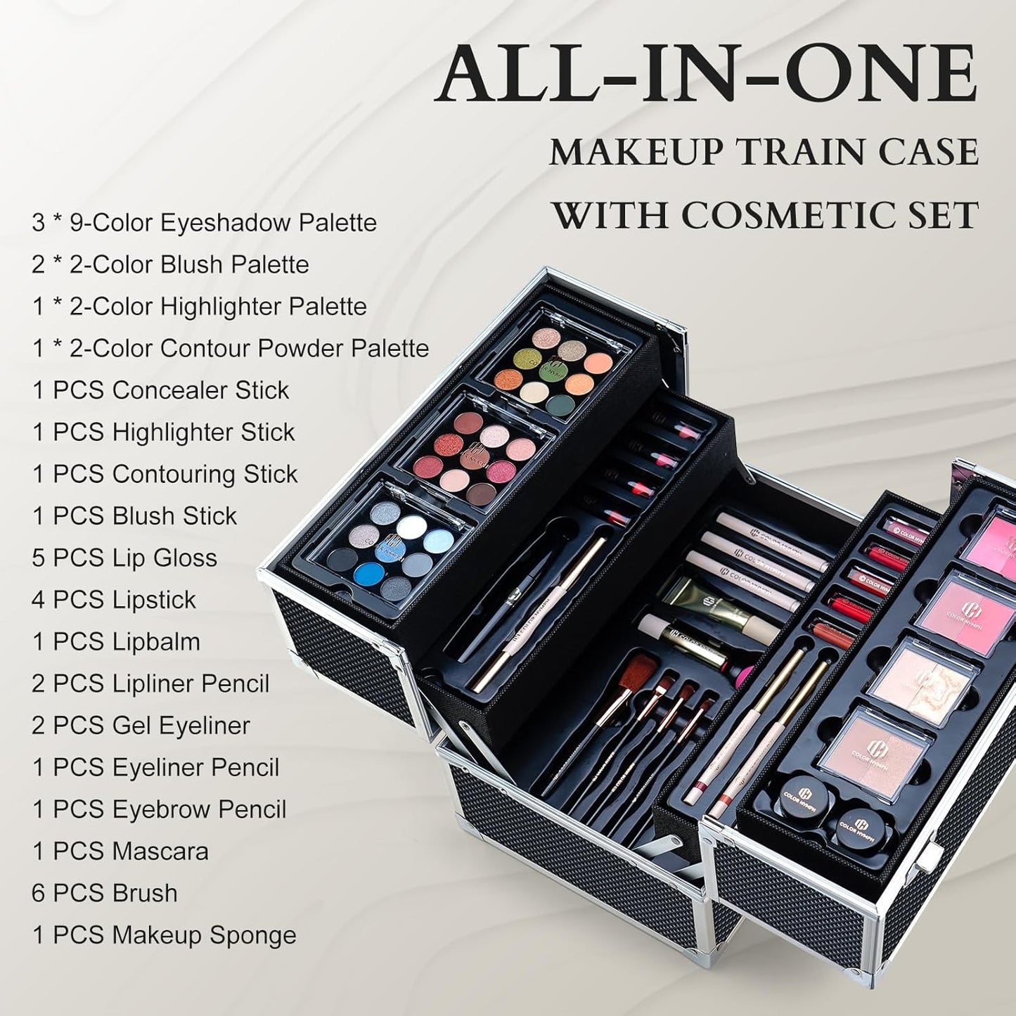 Color Nymph Makeup Sets for Teens Girls Women, Professional Makeup Kits All In One Makeup Set Storage Train Case, Beginner Full Cosmetics Kit with Eyeshadow Blush Lipstick Lipgloss Mascara etc Black