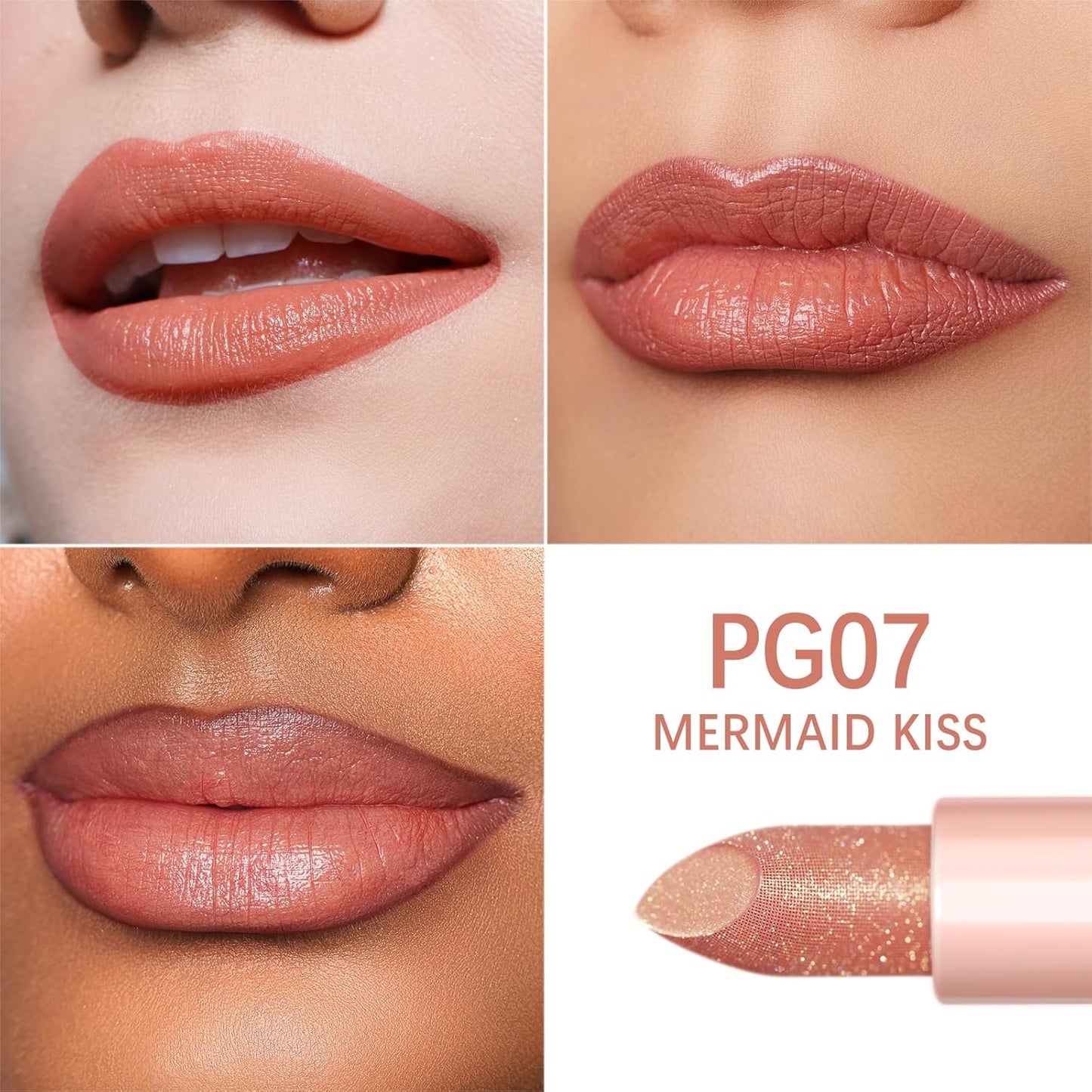 Oulac Moisturizing Peach Lipstick for Girls Moisture-Rich Tinted Lip Balm with Sparkle, Lightweight Lip Makeup, Shea Butter Formula, Vegan & Gluten Free, PG07 Mermaid Kiss