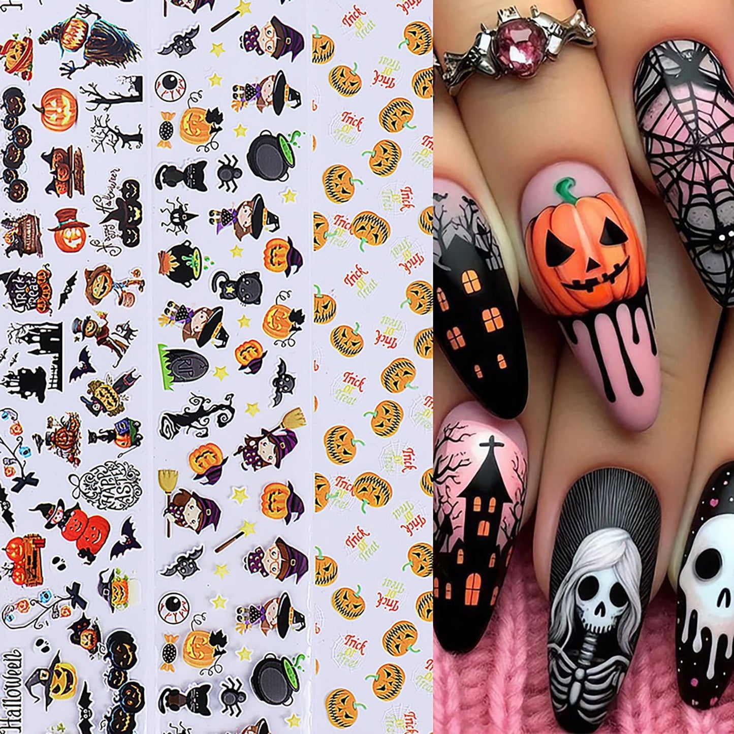 10 Rolls Halloween Nail Transfer Foil Stickers Set Halloween Theme Nail Art Foils Decals Cartoon Design Nail Foil Transfers Pumpkin Bat Ghost Skull Cat Nail Decorations for Women Manicure Supplies