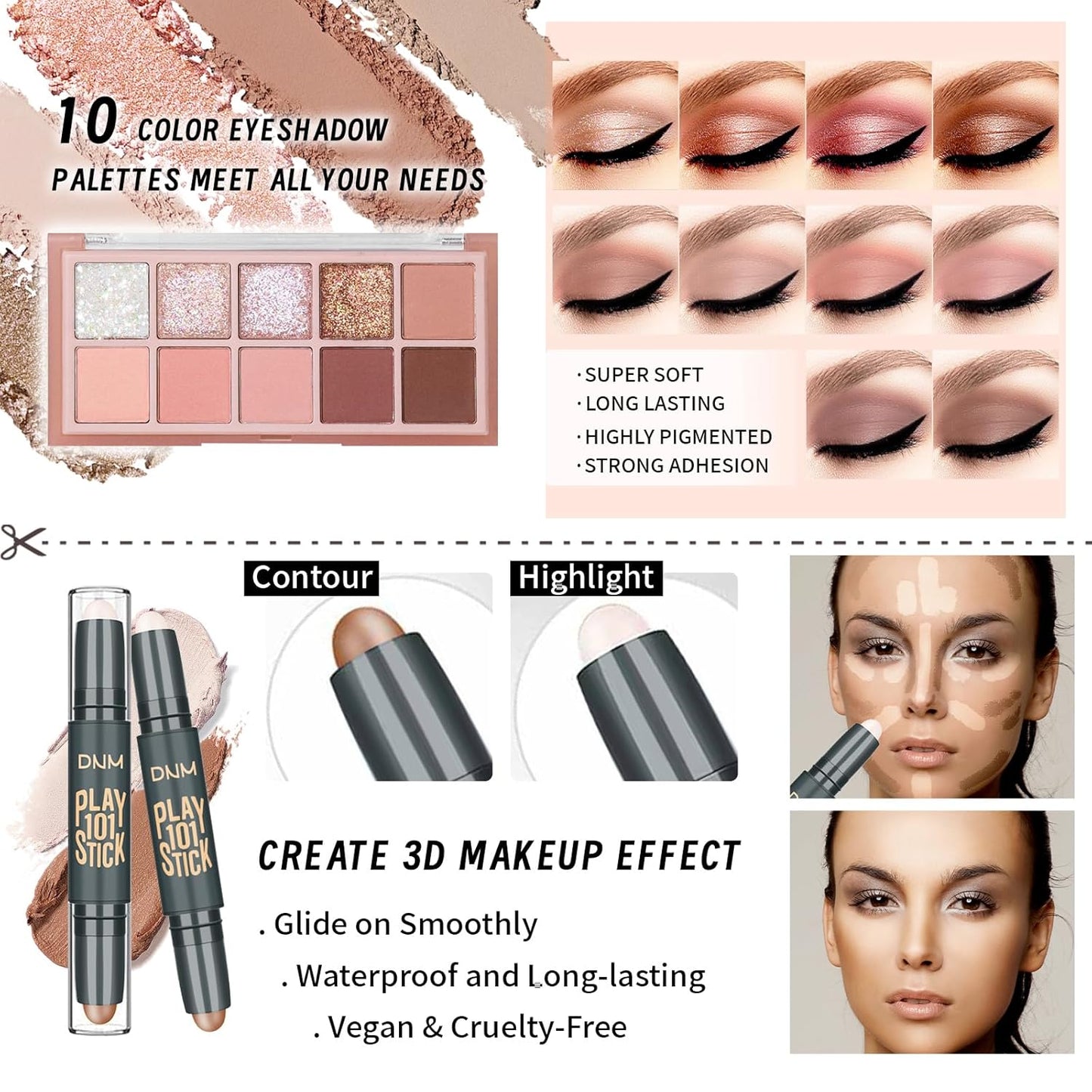 Makeup Kit For Girls Teens Women, Makeup Set, Makeup Present, Includes Eyeshadow Palette, Foundation, Eyebrow Pencil, Eyeliner, Lip Gloss, Counter Stick, Makeup Brush Set Bag & Sponge