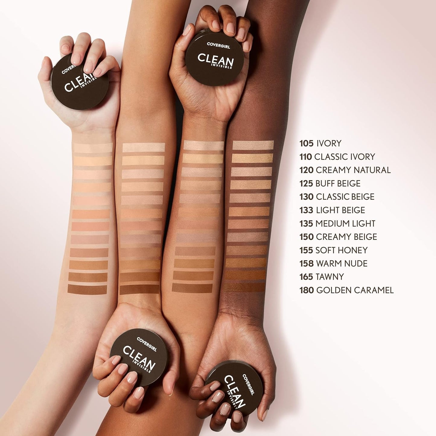 Covergirl Clean Invisible Pressed Powder, Lightweight, Breathable, Vegan Formula, Medium Light 135, 0.38oz