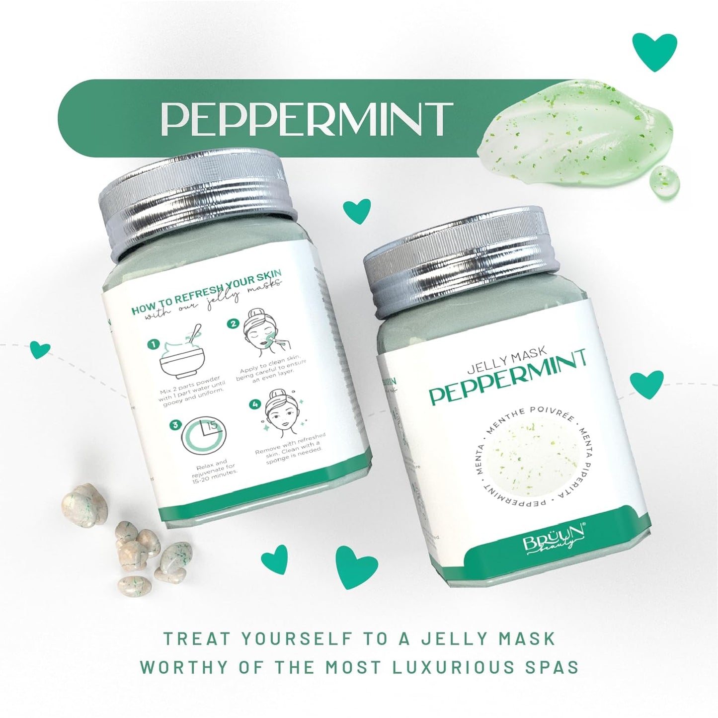BRÜUN Peel-Off Peppermint Jelly Mask for Face Care – A 23 fl oz Rubber Mask Jar for 30 to 35 Treatments – A Skin Care Moisturizing Gel Mask of Spa Set for Men, Women and Adults